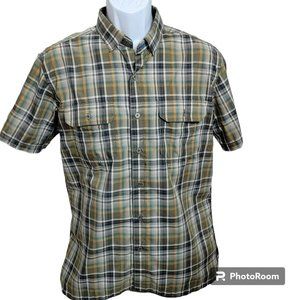 Kuhl Shirt, Men's Med, Green, Orange, Blue Plaid, Outdoor Button Front, EUC